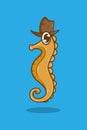Sea horse with cowboy hat cartoon illustration Royalty Free Stock Photo