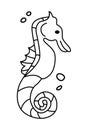Sea Horse. Cute marine animal in linear style. Simple doodle drawing of seahorse. Isolated silhouette of pygmy sea horse fish on Royalty Free Stock Photo