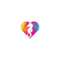 Sea Horse heart shape concept vector logo