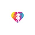 Sea Horse heart shape concept vector logo