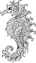 Seahorse for coloring book, coloring page for adult or print on product. Vector illustration