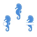 Sea horse set. Seahorse silhouette. Vector icon isolated on white