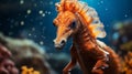 sea horse underwater on blue ocean. Mediterranean Seahorse, Hippocampus guttulatus. generative ai