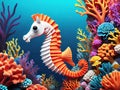 Sea horse underwater scene with coral