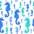 Sea Horses colourful seamless pattern. Royalty Free Stock Photo