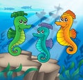 Sea horses family with shipwreck Royalty Free Stock Photo