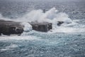 The sea in Iceland with big waves. Beautiful view of big waves in the ocean hitting the rocks with big splashes Royalty Free Stock Photo