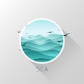 Sea icon. Waves and seagulls. Vector illustration.