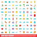 100 sea icons set, cartoon style Royalty Free Stock Photo