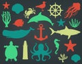 Sea icons and symbols set. Sea animals. Nautical design elements. Vector Royalty Free Stock Photo