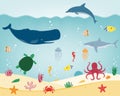 Sea icons and symbols set. Sea animals. Nautical design elements. Vector Royalty Free Stock Photo