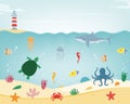 Sea icons and symbols set. Sea animals. Nautical design elements. Vector Royalty Free Stock Photo