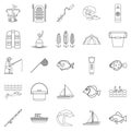 Sea inhabitant icons set, outline style