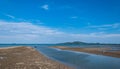 Sea and island with deep blue sky, landscape.