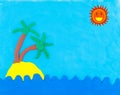 Sea and island made from clay with sun Royalty Free Stock Photo