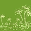 Sea island with palm trees contours on green