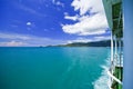 Sea and island on samui Thailand with window of boat