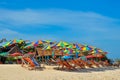 Sea,Island,umbrella,Thailand, Khai Island Phuket, Sun beds and sun umbrellas on a tropical beach Royalty Free Stock Photo