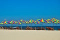 Sea,Island,umbrella,Thailand, Khai Island Phuket, Sun beds and sun umbrellas on a tropical beach