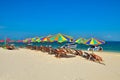Sea,Island,umbrella,Thailand, Khai Island Phuket, Sun beds and sun umbrellas on a tropical beach Royalty Free Stock Photo