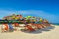 Sea,Island,umbrella,Thailand, Khai Island Phuket, Sun beds and sun umbrellas on a tropical beach Royalty Free Stock Photo