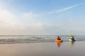 Sea kajaks on the beach with nice wether Royalty Free Stock Photo