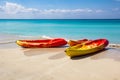 Sea kayaking, canoe, on a tourist resort in Varadero, Cuba. White sand and blue water