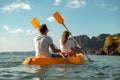 Sea kayaking at tropical bay. Summer vacations Royalty Free Stock Photo