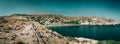 Sea lagoon among mountains of Crete island near Aghios Pavlos town, Greece Royalty Free Stock Photo