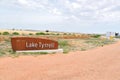 Lake Tyrrell, the entrance sign is a shallow, salt-crusted depression in the Mallee district of north-west Victoria.