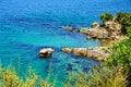 Sea landscape - beach landscape - rocky beach with crystal clear blue water Royalty Free Stock Photo