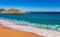 Sea landscape in Blanes, Catalonia, Spain near of Barcelona. Scenic town with nice sand beach and clear blue water in beautiful Royalty Free Stock Photo