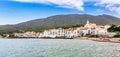 Sea landscape with Cadaques, Catalonia, Spain near of Barcelona. Scenic old town with nice beach and clear blue water in bay.