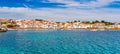 Sea landscape with Cadaques, Catalonia, Spain near of Barcelona. Scenic old town with nice beach and clear blue water in bay.