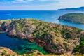 Sea landscape with Cap de Creus, natural park. Eastern point of Spain, Girona province, Catalonia. Famous tourist destination in Royalty Free Stock Photo