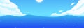 Sea landscape for game background design. Cartoon ocean wave illustration. Blue water and sky with clouds. Royalty Free Stock Photo