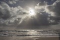 Sea landscape with huge waves and a lightbeam in Sylt Royalty Free Stock Photo