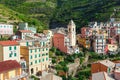 Sea landscape in Manarola village, Cinque Terre coast of Italy. Scenic beautiful small town in the province of La Spezia, Liguria Royalty Free Stock Photo