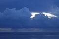 Sea landscape of the ocean with blue clouds at sunset Royalty Free Stock Photo