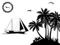 Sea Landscape with Palms and Ship Silhouettes Royalty Free Stock Photo