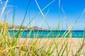 Sea landscape with sand beach and marram grass at coast Royalty Free Stock Photo