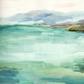 Sea landscape, sea side, beach. Beautiful watercolor hand painting illustration