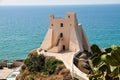 Sea landscape at Sperlonga, Lazio, Italy. Scenic resort town village with nice sand beach