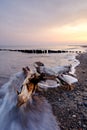 Sea landscape during sunrise, Baltic coast, Kolobrzeg, Poland.