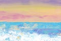 Sea landscape sunset abstract painting. Acrylic pastel colorful seascape art. Sunset on water modern art