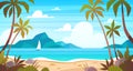 Sea landscape. Tropical beach, ocean seashore. Paradise island panorama with palm tree, exotic resort summer vacation Royalty Free Stock Photo