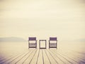 Sea Landscape with two chairs Love concept background Royalty Free Stock Photo