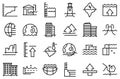 Sea level rise icons set outline vector. Water nature