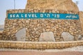 Sea level sign approaching Dead Sea, Israel