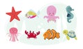 Sea life, sea animals set in a flat style isolated on a white background Royalty Free Stock Photo